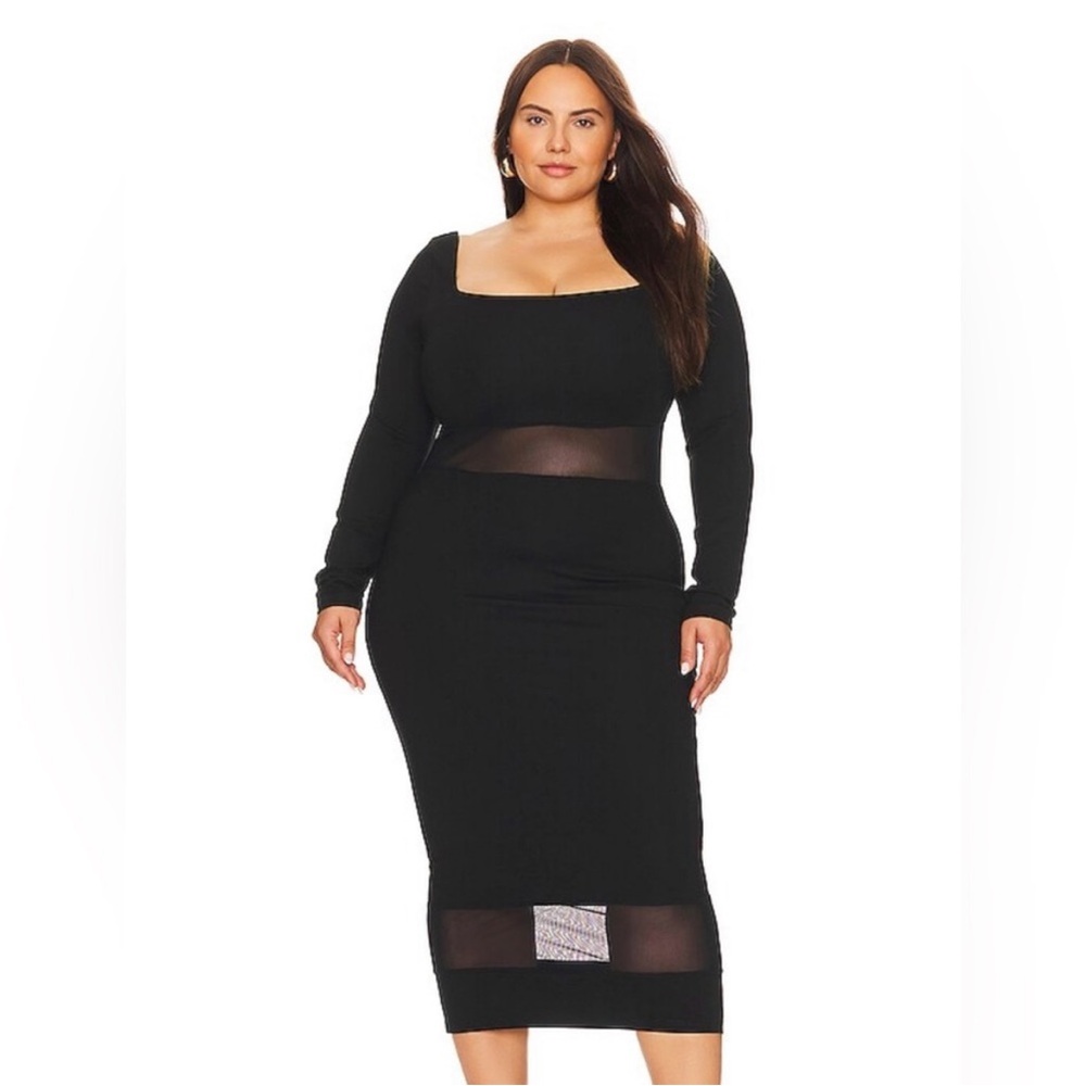 REMI x REVOLVE Black “Jamie” Mesh Panel Midi Dress!